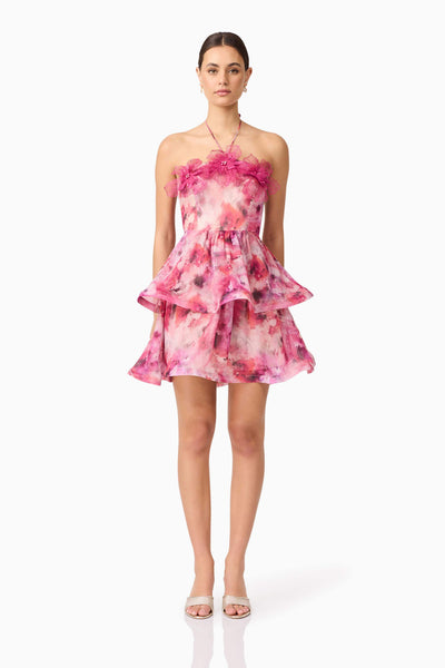 Evalina Floral Mini Dress in Pink