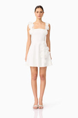 Brunette model wearing Jada Mini Dress in White front shot
