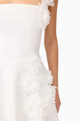 Brunette model wearing Jada Mini Dress in White detail shot