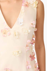 Brunette model wears Livia Mini Dress in White detailed view