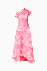 Dionne Asymmetrical Maxi Gown in Pink Floral ghost shot