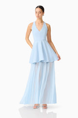 Brunette model wearing the Anaya V-Neck Maxi Dress in Blue posed shot