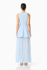 Brunette model wearing the Anaya V-Neck Maxi Dress in Blue back shot