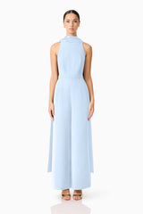 Brunette model wearing the Anaya Wide Leg Jumpsuit in Blue front shot