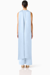 Brunette model wearing the Anaya Wide Leg Jumpsuit in Blue back shot