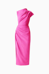 Chantal Asymmetrical Midi Dress in Pink ghost shot 