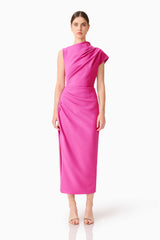 Model wearing the Chantal Asymmetrical Midi Dress in Pink front shot 