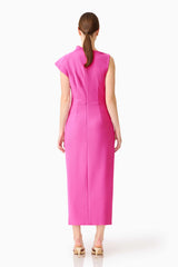 Model wearing the Chantal Asymmetrical Midi Dress in Pink back shot 
