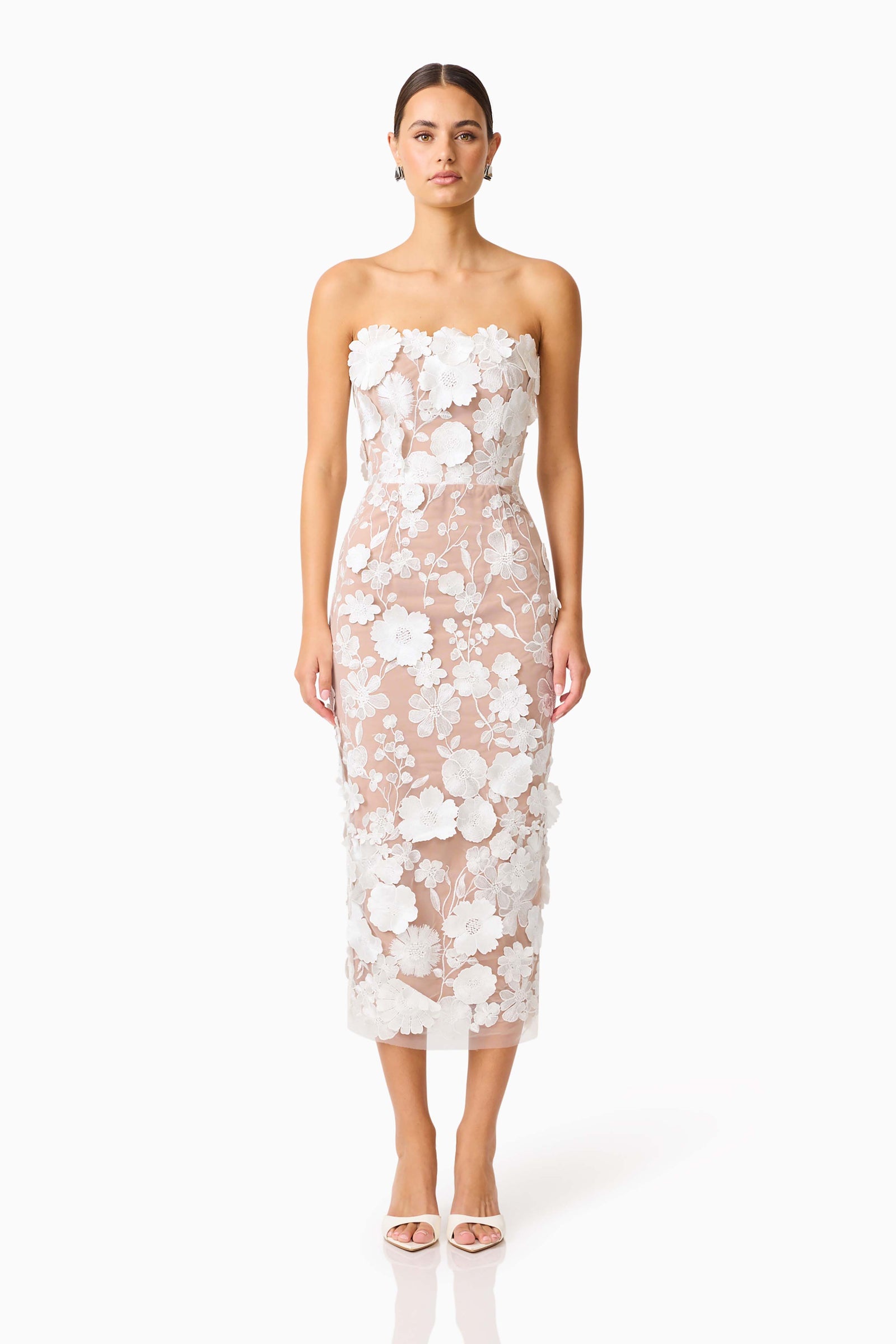 green emerald velvet dress Elliatt Paradise Floral Lace Skater Midi Dress
