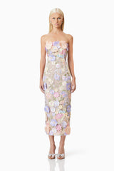 helena strapless midi dress in pink Elliatt
