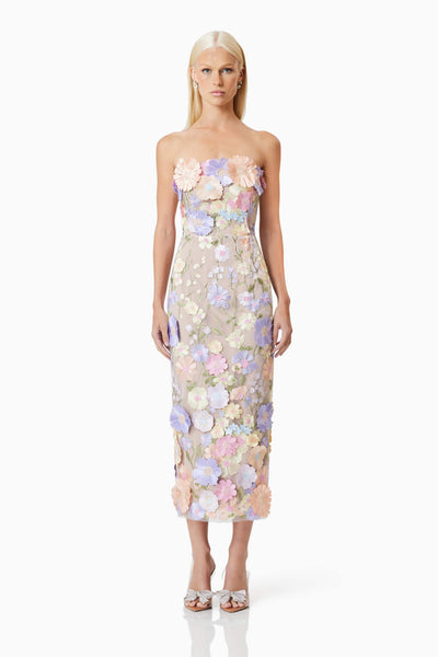 helena strapless midi dress in white Helena Strapless Midi Dress In Purple – Elliatt