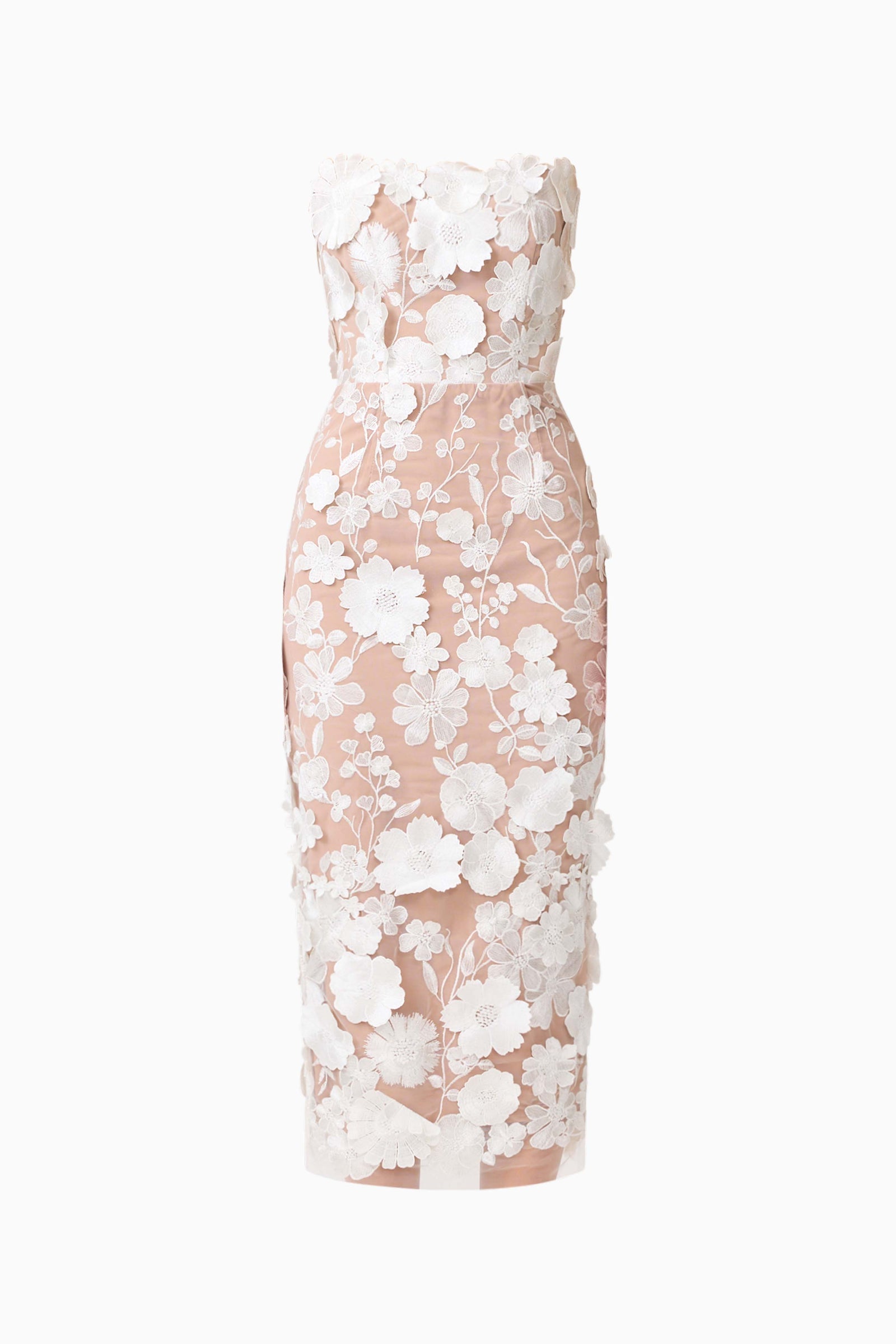 Helena Strapless Midi Dress In White | Floral Detailing Elliatt Helena Strapless Midi Dress In White | Floral Detailing Elliatt
