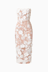 Helena Strapless Midi Dress In White ghost shot