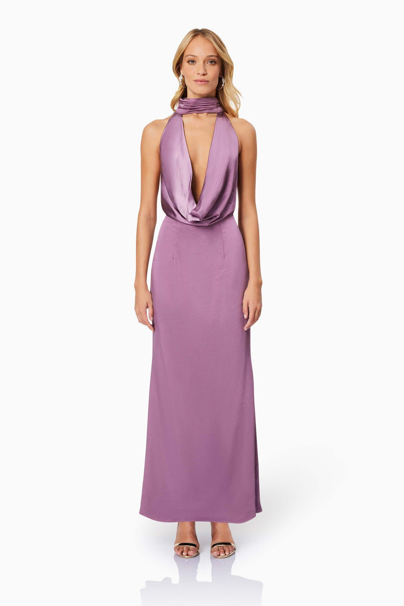 Faith Deep Neckline Maxi Dress In Purple Elliatt Faith Deep Neckline Maxi Dress In Purple Elliatt