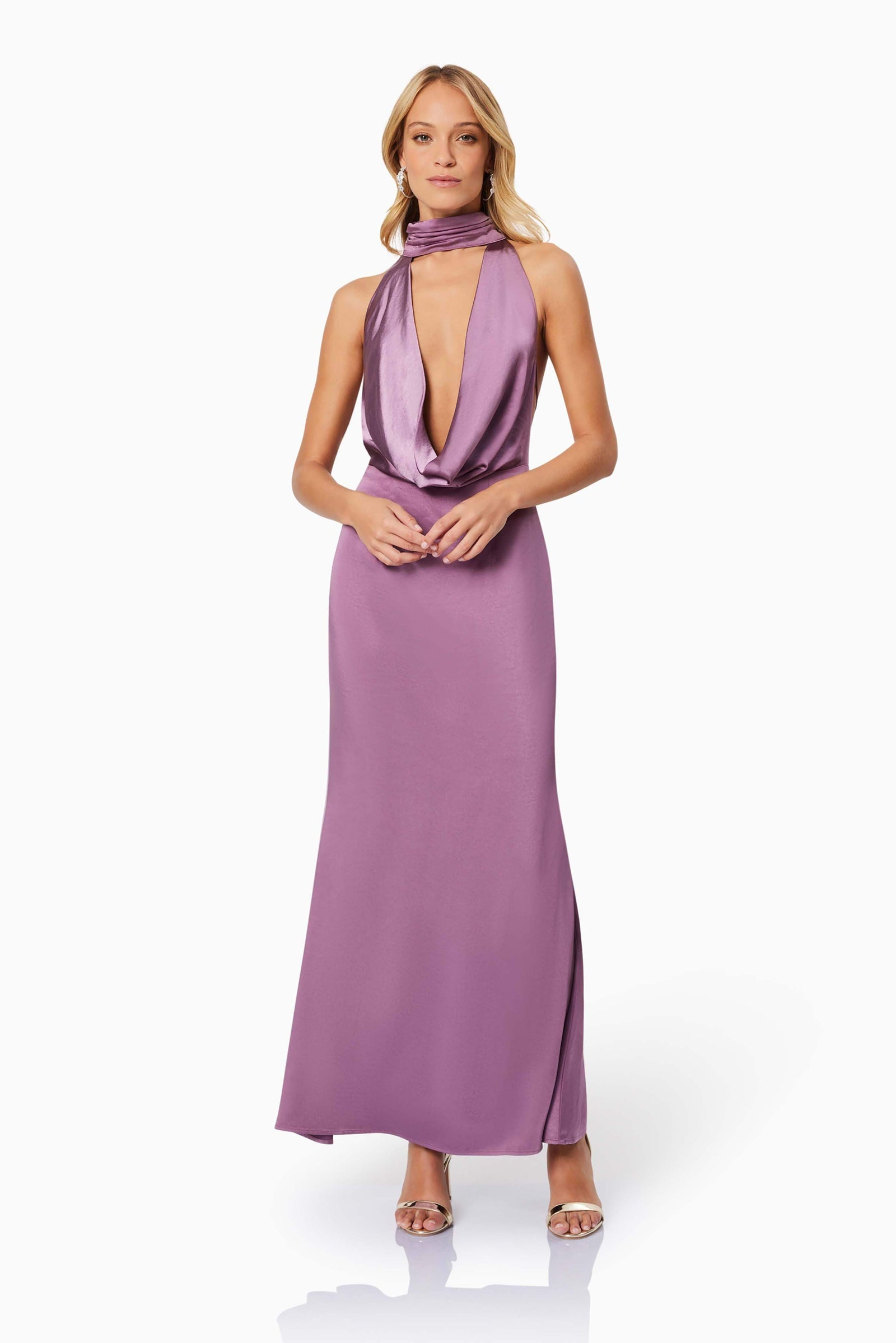 Faith Deep Neckline Maxi Dress In Purple – Elliatt