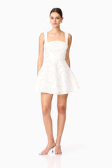 Elara Beaded Mini Dress in White | Timeless Elegance & Flared Style Elliatt Elara Beaded Mini Dress in White | Timeless Elegance & Flared Style Elliatt