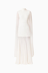 Odelia Cape Sleeve Gown in White ghost shot