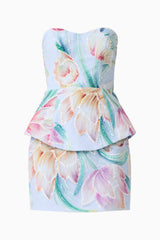 Priselle Peplum Top & Mini Skirt Set in Blue Floral ghost shot