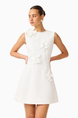 Brunette model wearing the Reina Applique Mini Dress Dress White hands on hips shot