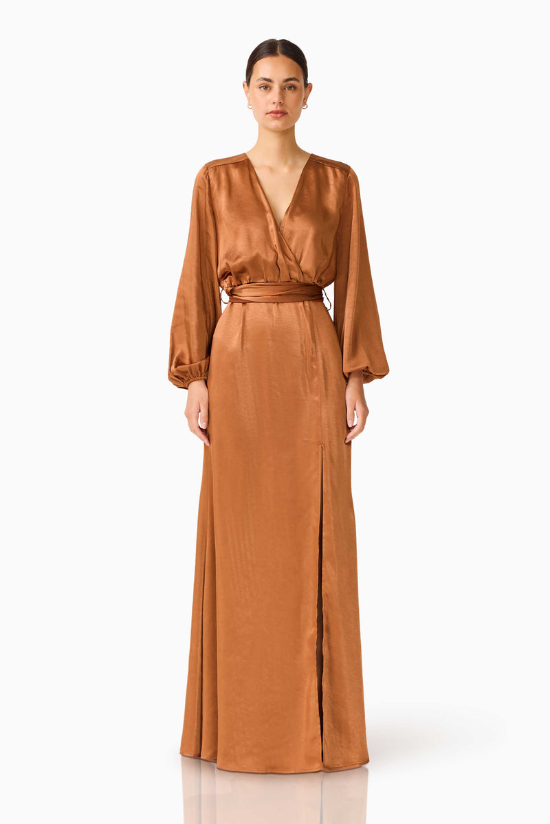 kai maxi dress elliatt Kai Long Sleeve Maxi Dress - Toffee Brown - S