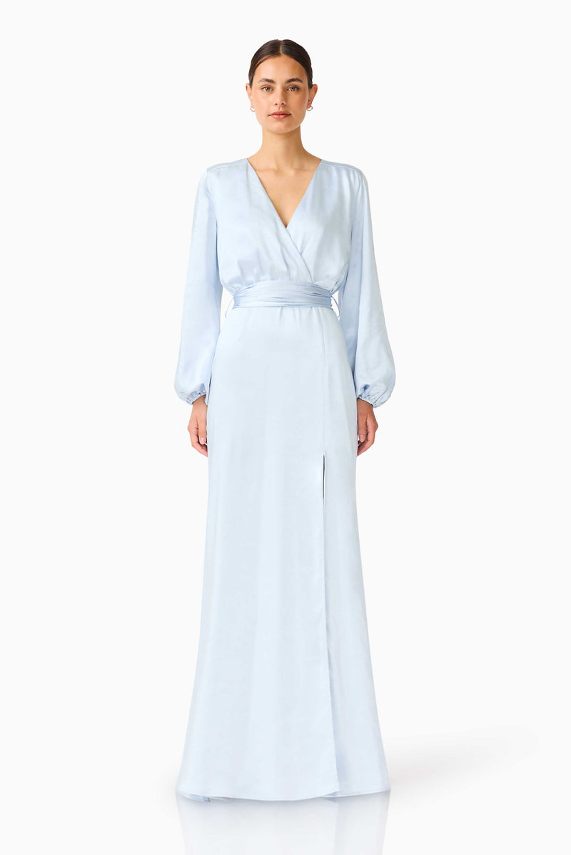 Kai Long Sleeve Maxi Dress in Pale Blue | Elegant Satin Gown Elliatt Kai Long Sleeve Maxi Dress in Pale Blue | Elegant Satin Gown Elliatt