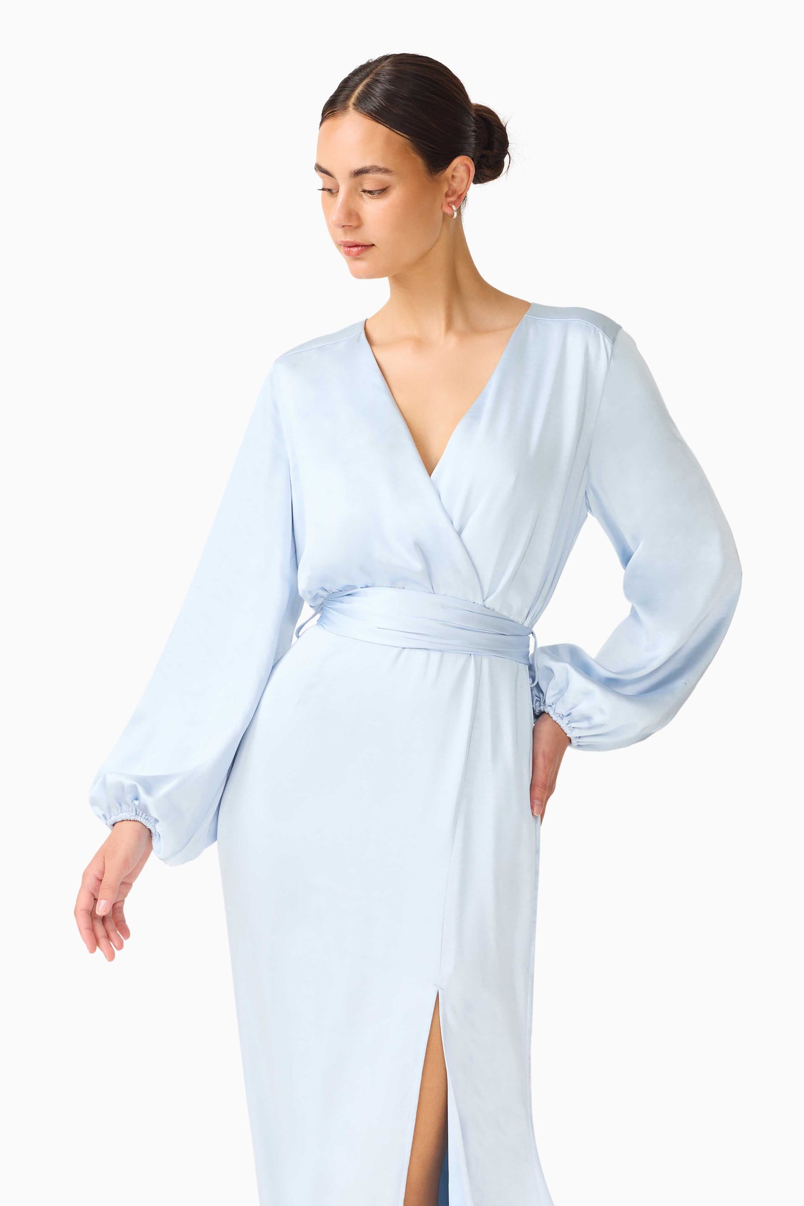kai maxi dress Kai Long Sleeve Maxi Dress in Pale Blue
