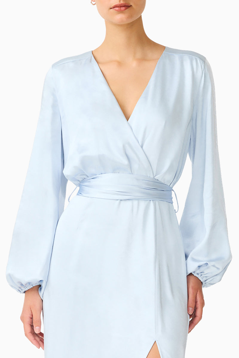 Kai Long Sleeve Maxi Dress in Pale Blue | Elegant Satin Gown Elliatt Kai Long Sleeve Maxi Dress in Pale Blue | Elegant Satin Gown Elliatt