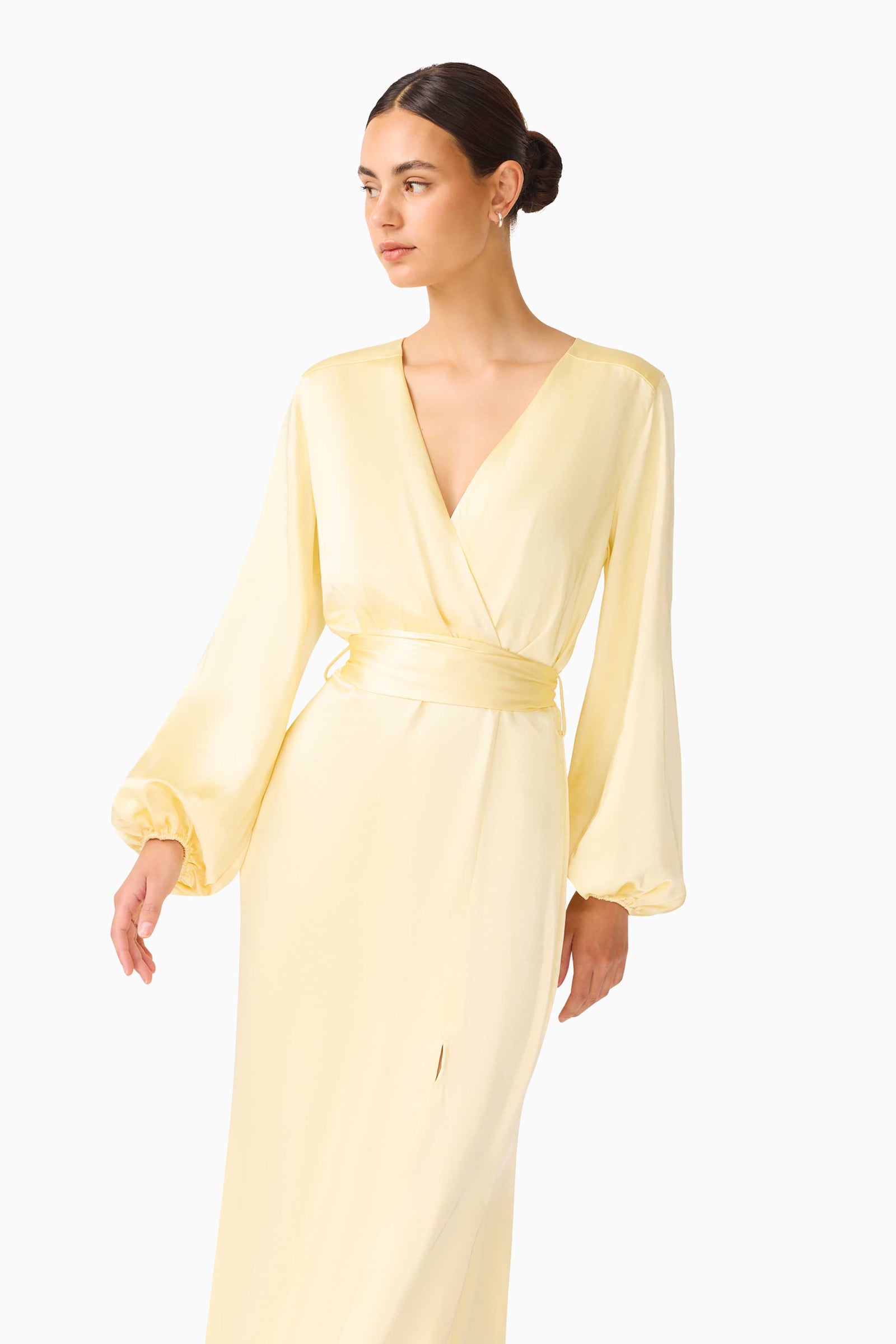 yellow dress with long sleeves Kai Sleeve Maxi in Butter subcategory: White Dresses %0D%0ADelicate%20sewing%20and%20hemming%20by%20durable%20needle%20lockstitch%20machine Aussie Formal Dresses: Tips Color:Ivory/Petal