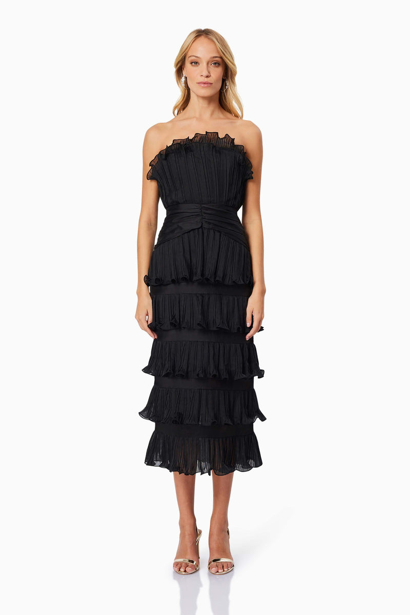 Maya Pleated Midi Dress in Black Elliatt Maya Pleated Midi Dress in Black Elliatt