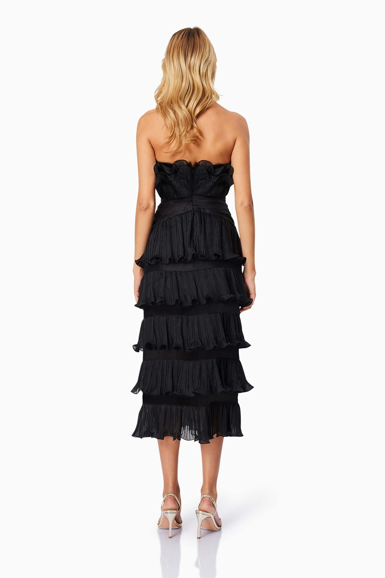 maya midi dress primrose black Maya Pleated Midi Dress in Black – Elliatt