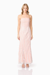 Blonde model wearing Kiki Strapless Gown in Pink front shot