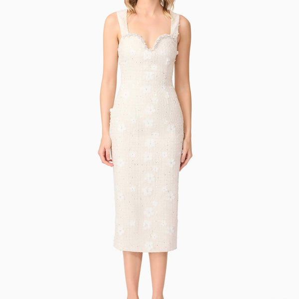 Ellouise Floral Midi Dress in White