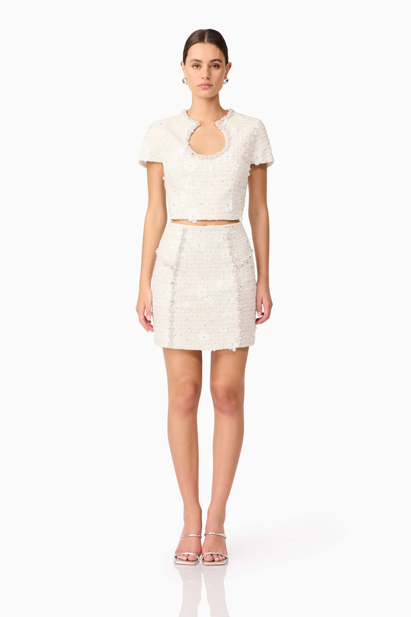 Ellouise Embellished Tweed Set in White