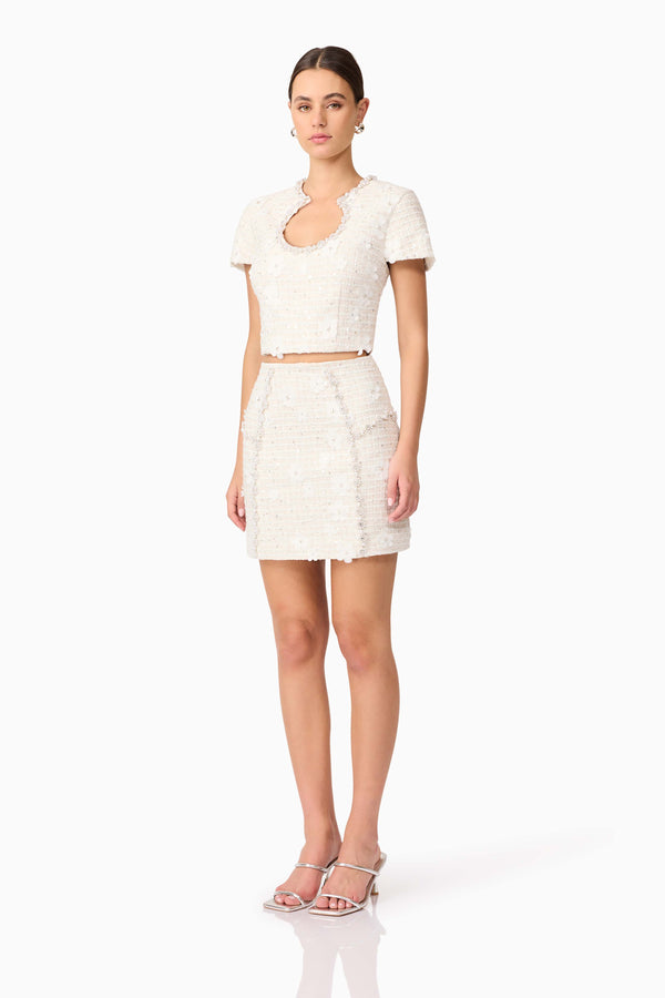Ellouise Embellished Tweed Set in White
