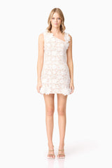 Blonde model wearing Margot Shift Mini Dress in White front shot