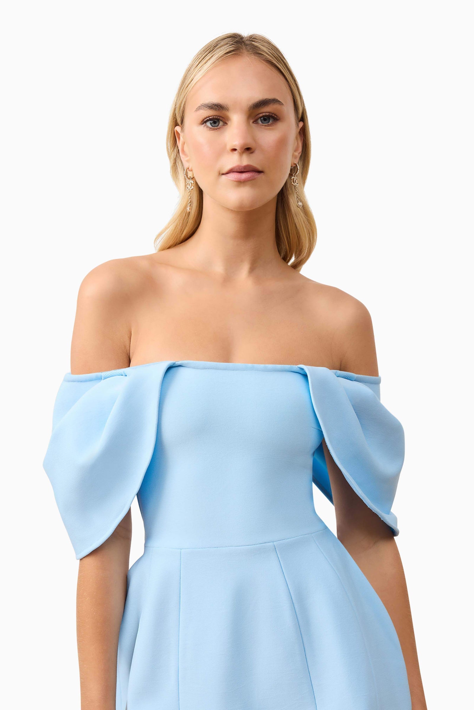 blue dress for baby girl Fiona Off The Shoulder Mini Dress in Blue