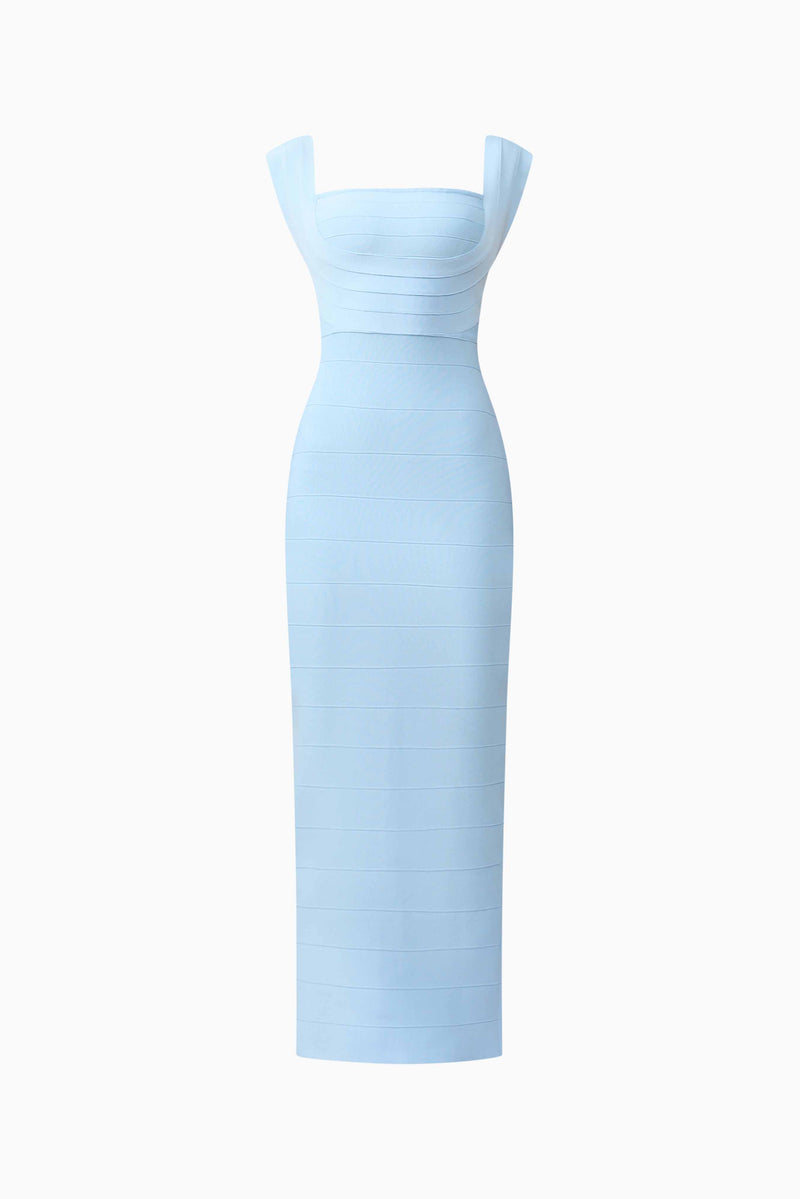 Fiona Fitted Maxi Dress in Blue | Low Back Detailing Elliatt Fiona Fitted Maxi Dress in Blue | Low Back Detailing Elliatt
