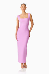 Fiona Fitted Maxi Dress in Purple with a fitted silhouette & thick straps posed front shot