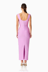 Fiona Fitted Maxi Dress in Purple with a back zipper & back slit back shot