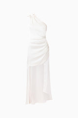 ERIELLE ASYMMETRICAL GOWN IN WHITE WITH ONE SHOULDER GHOST SHOT