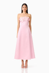 Espera Applique Gown in Rose Pink with floral apliques along the bust front shot