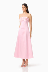 Espera Applique Gown in Rose Pink with floral apliques along the bust side shot