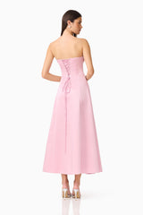 Espera Applique Gown in Rose Pink with a tie back back shot