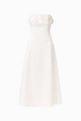 Espera Applique Gown in White with floral applique along the bust ghost shot