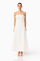 Espera Applique Gown in White with floral applique along the bust front shot