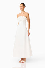 Espera Applique Gown in White with floral applique along the bust side shot