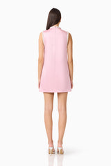 Espera Shift Mini Dress in Rose Pink with pearl trip detailing & back zipper back shot