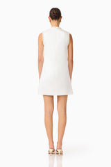 Espera Shift Mini Dress in White with collared neckline & front sheer pearl panel back shot