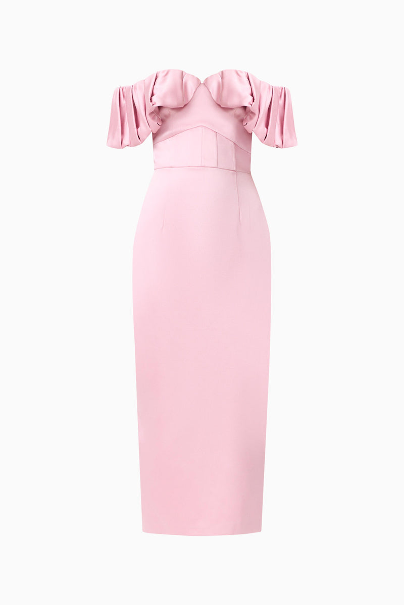 women's light pink off the shoulder dress for easter Espera Midi in Rose – Elliatt Bodycon fit Size:SM RED SS Cocktail/Party Dark Green Formal Dress