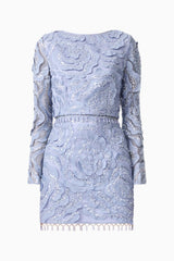 Elisa Top & Skirt Set in Steel Blue with beaded trim detailing ghost shot